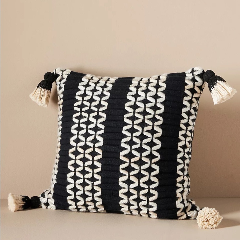 Anthropologie Black Voila Embroidered Pillow
